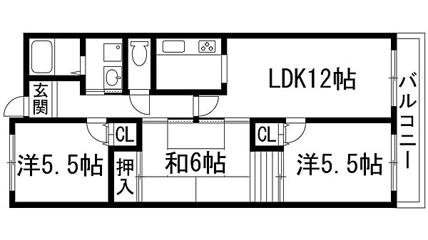 シャトーヌーヴォー ｜兵庫県宝塚市安倉中5丁目(賃貸マンション3LDK・2階・66.08㎡)の写真 その2