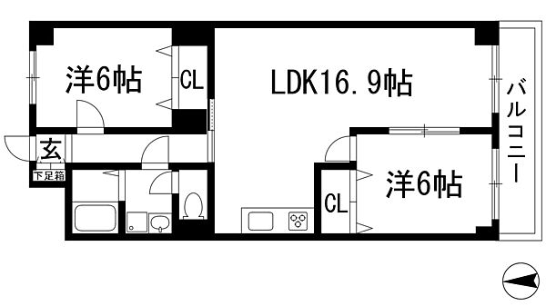 グロリオーサ甲東 ｜兵庫県西宮市下大市東町(賃貸マンション2LDK・2階・63.20㎡)の写真 その2