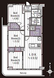 本厚木スカイハイツ 3LDKの間取図画像