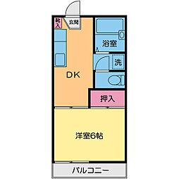 ヴィラ川島A 1階1Kの間取り