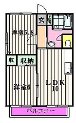 サントピアK 2階2LDKの間取り