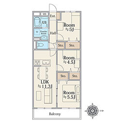 マンション宇喜田カメリア 3LDKの間取図画像