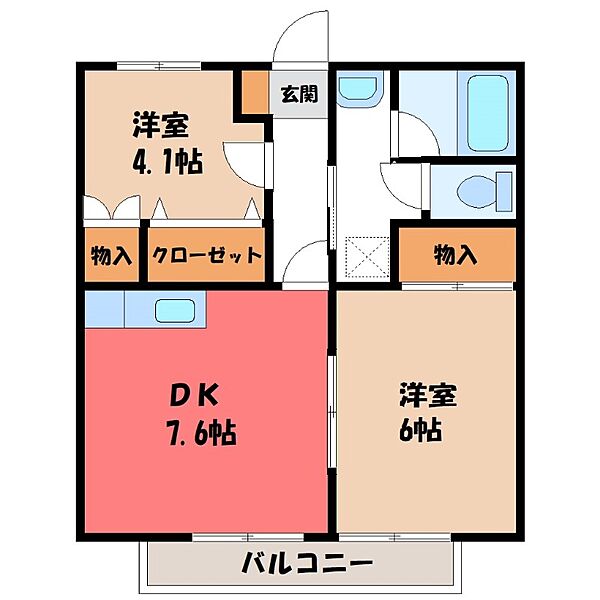 みなみハイツ ｜栃木県宇都宮市東簗瀬1丁目(賃貸アパート2DK・1階・43.00㎡)の写真 その2