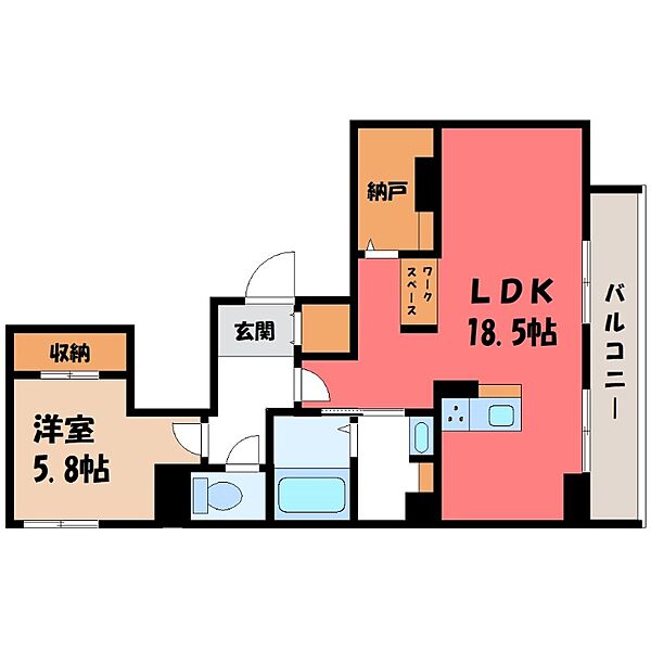 ロッソ・ポルタ ｜栃木県宇都宮市塙田2丁目(賃貸マンション1LDK・1階・58.79㎡)の写真 その2