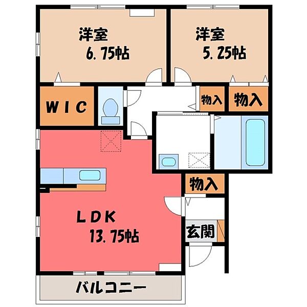 グランヴェール A ｜栃木県宇都宮市西川田町(賃貸アパート2LDK・2階・60.86㎡)の写真 その2