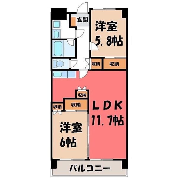 ザ・ミレニアムタワー ｜栃木県宇都宮市駅前通り2丁目(賃貸マンション2LDK・12階・59.62㎡)の写真 その2