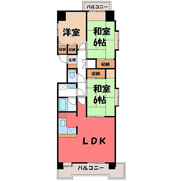 赤羽ハイツ ｜栃木県宇都宮市栄町(賃貸マンション3LDK・12階・76.33㎡)の写真 その2