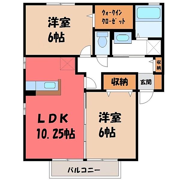 エスポワール ルナ A ｜栃木県真岡市長田1丁目(賃貸アパート2LDK・1階・55.44㎡)の写真 その2