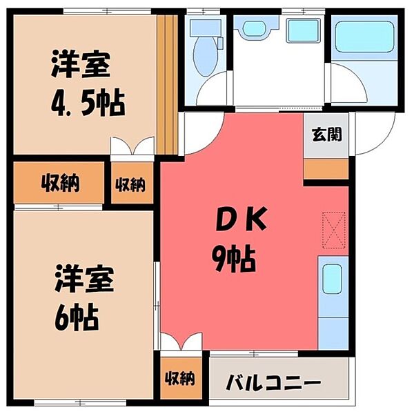 コーポレストイン ｜栃木県宇都宮市緑3丁目(賃貸アパート2DK・1階・45.54㎡)の写真 その2