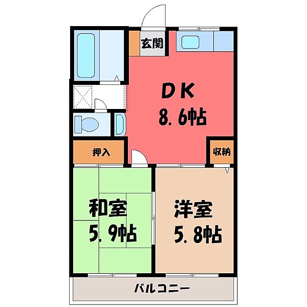 ハイツカミハラ II ｜栃木県宇都宮市西川田町(賃貸アパート2DK・2階・42.42㎡)の写真 その2