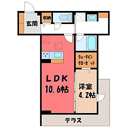 宇都宮芳賀ライトレール線 東宿郷駅 徒歩4分の賃貸アパート 1階1LDKの間取り