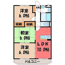 JR東北本線 岡本駅 3.2kmの賃貸マンション 1階3LDKの間取り