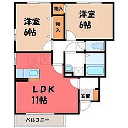 真岡鐵道 真岡駅 バス10分 亀山小入口下車 徒歩10分の賃貸アパート 1階2LDKの間取り