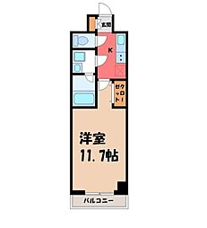 宇都宮芳賀ライトレール線 東宿郷駅 徒歩4分の賃貸マンション 9階1Kの間取り