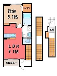 宇都宮芳賀ライトレール線 東宿郷駅 徒歩22分の賃貸アパート 3階1LDKの間取り