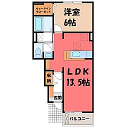 真岡鐵道 真岡駅 徒歩22分の賃貸アパート 1階1LDKの間取り