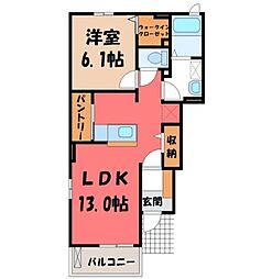 真岡鐵道 真岡駅 バス10分 上大沼下車 徒歩9分の賃貸アパート 1階1LDKの間取り