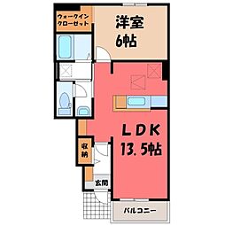 真岡鐵道 真岡駅 バス15分 長田下車 徒歩5分の賃貸アパート 1階1LDKの間取り