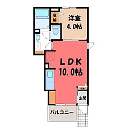 JR東北本線 石橋駅 バス10分 峰町下車 徒歩12分の賃貸アパート 1階1LDKの間取り