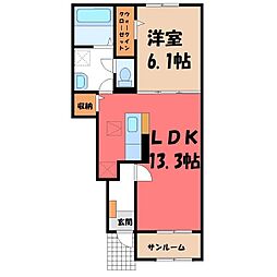 宇都宮市駒生町アパート 1LDKの間取図画像