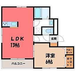 オアーゼB 1LDKの間取図画像