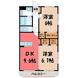 Y&Mアルファ 2DKの間取図画像