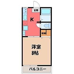 コーポ鬼怒B 1Kの間取図画像