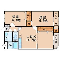 パーシモン 2LDKの間取図画像