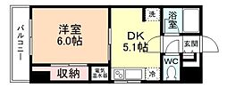 ドゥエルコート住吉 1DKの間取図画像