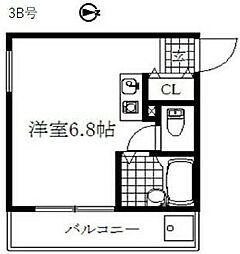 レジデンス原　3Ｂ号室 3階ワンルームの間取り