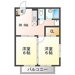 メゾンK・C田寺 2DKの間取図画像