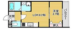 姫路市双葉町アパート 1LDKの間取図画像