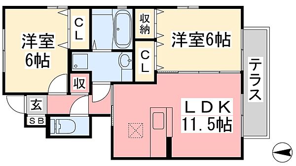 ルミエール　Ｂ棟 ｜愛媛県伊予市下吾川(賃貸アパート2LDK・1階・57.39㎡)の写真 その2