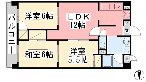 アイヒルズ松山 ｜愛媛県松山市保免中2丁目(賃貸マンション3LDK・5階・66.30㎡)の写真 その2