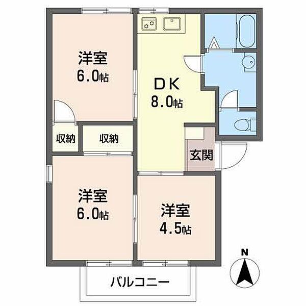 フレグランスピュアＩ棟 ｜愛媛県松山市谷町(賃貸アパート3DK・2階・48.71㎡)の写真 その2