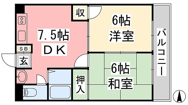 Brick Garden ｜愛媛県松山市鷹子町(賃貸マンション2DK・2階・40.50㎡)の写真 その2