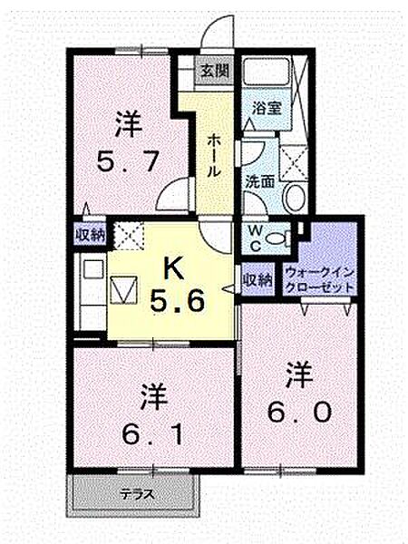 アネックス斎院Ｂ ｜愛媛県松山市南斎院町(賃貸アパート3K・1階・57.48㎡)の写真 その2