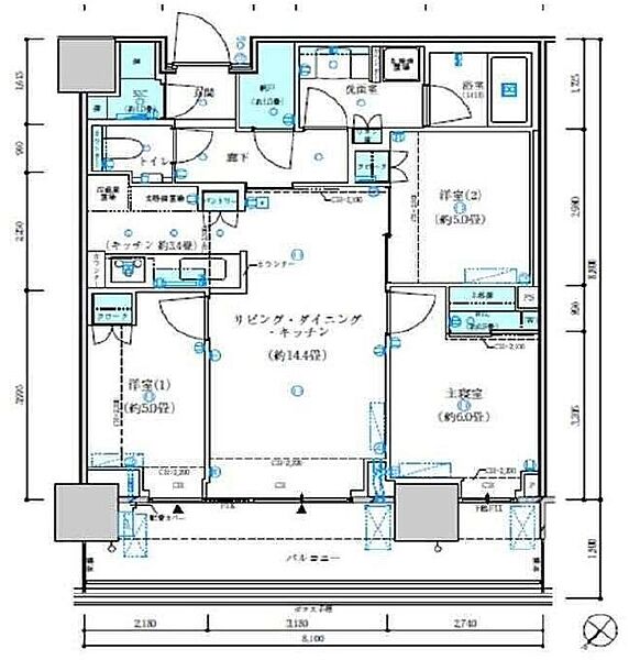 パークタワー勝どきミッド 2512｜東京都中央区勝どき４丁目(賃貸マンション3LDK・25階・70.32㎡)の写真 その2