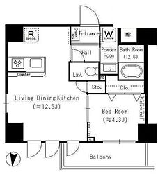 ユノアート亀戸（YUNO　ART　KAMEIDO） 9階1LDKの間取り