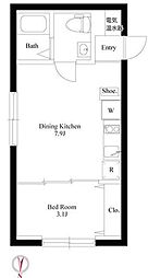 グラウンデュークス西大島 1DKの間取図画像