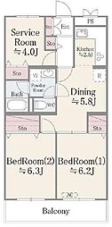 ドエルリバーサイド大島 2SDKの間取図画像