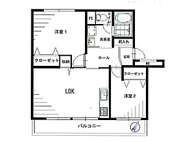 市公社中野島住宅1号棟 2LDKの間取図画像