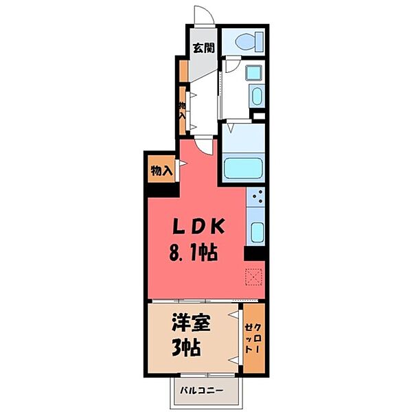 栃木県宇都宮市江曽島4丁目(賃貸アパート1LDK・1階・32.47㎡)の写真 その2