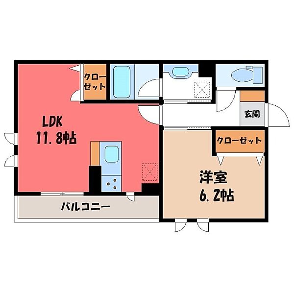 栃木県宇都宮市今泉3丁目(賃貸アパート1LDK・3階・43.26㎡)の写真 その2