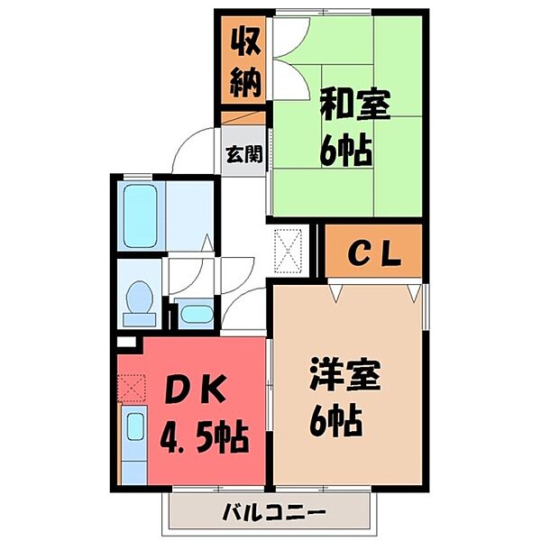 栃木県宇都宮市駒生町(賃貸アパート2DK・1階・40.15㎡)の写真 その2