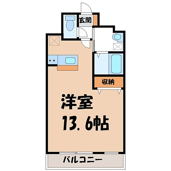 栃木県宇都宮市下戸祭1丁目(賃貸マンション1K・3階・34.26㎡)の写真 その2