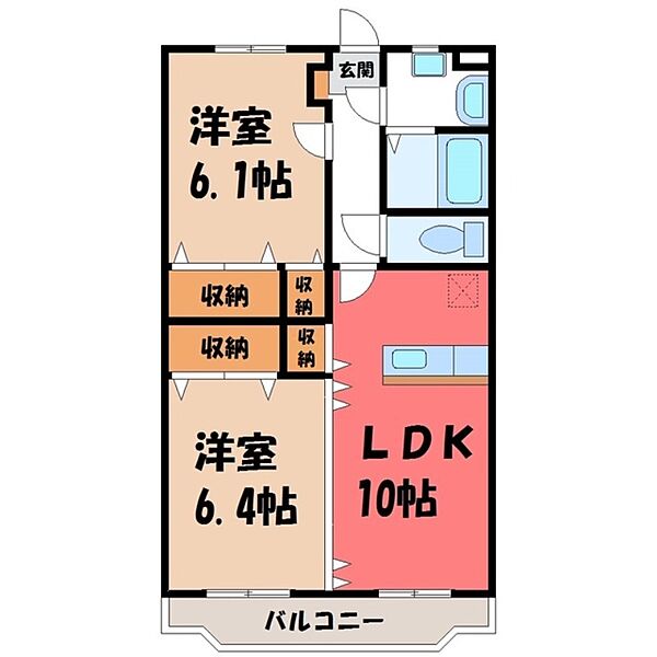 栃木県宇都宮市岩曽町(賃貸マンション2LDK・3階・54.15㎡)の写真 その2