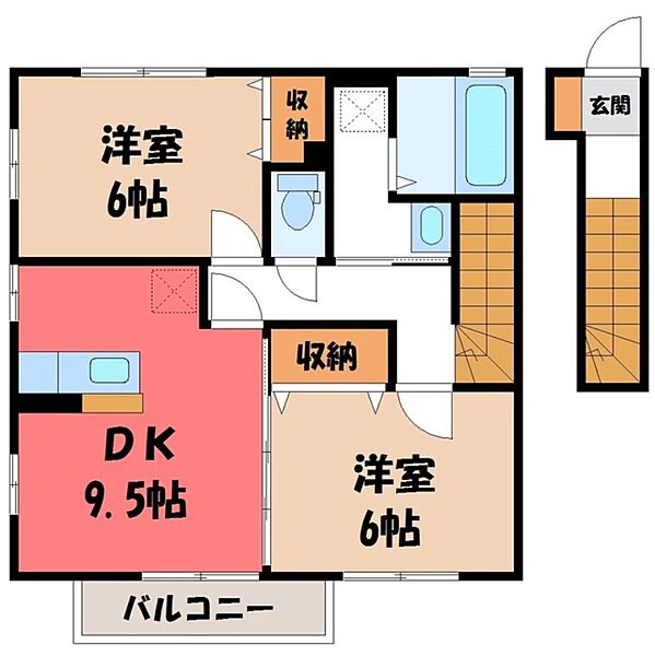 栃木県宇都宮市城南3丁目(賃貸アパート2DK・2階・58.25㎡)の写真 その2