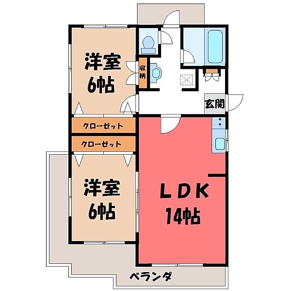 栃木県宇都宮市下戸祭2丁目(賃貸マンション2LDK・2階・59.53㎡)の写真 その2