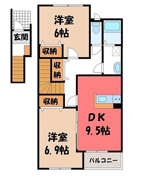 栃木県宇都宮市一条4丁目(賃貸アパート2DK・2階・59.19㎡)の写真 その2